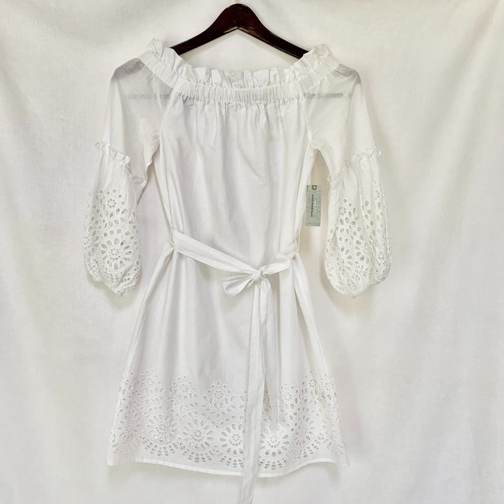 NWT ANTHROPOLOGIE White Eyelet Cotton Spring Mini Tie Waist Graduation Dress 2P